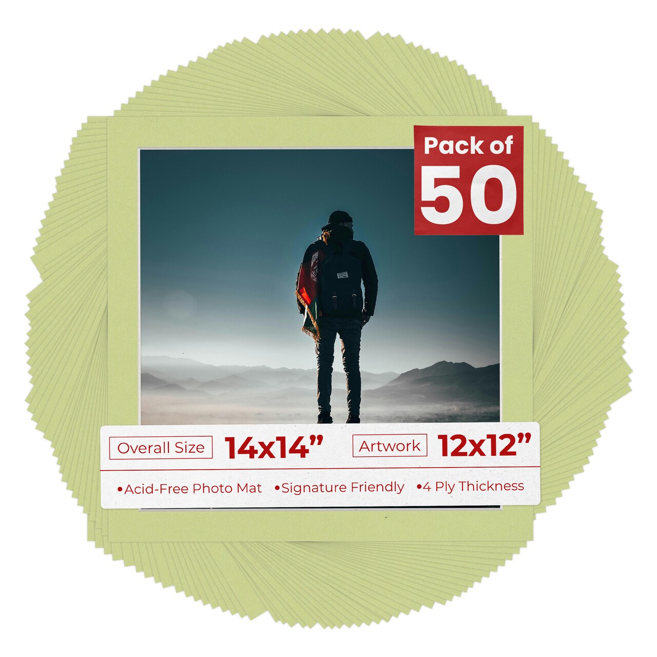 Pistachio Green Mat Board for 14x14 Frames - Fits 12x12 Photos